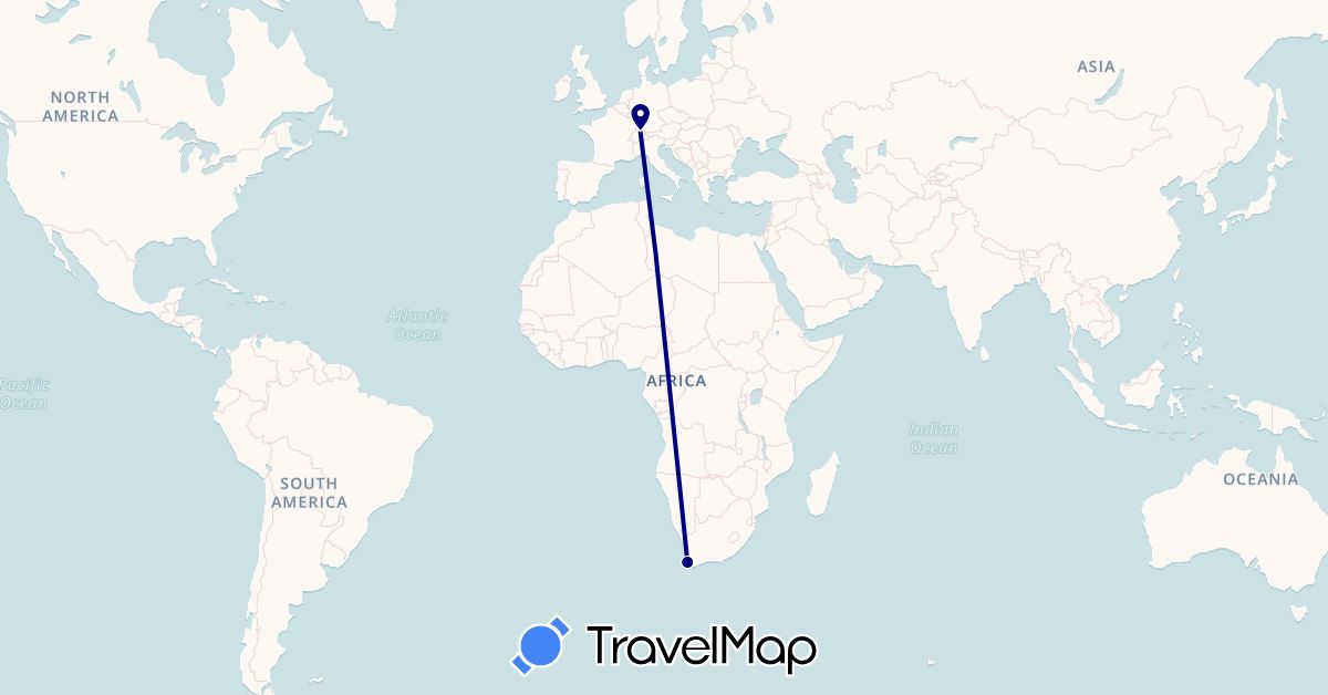 TravelMap itinerary: driving in Switzerland, South Africa (Africa, Europe)